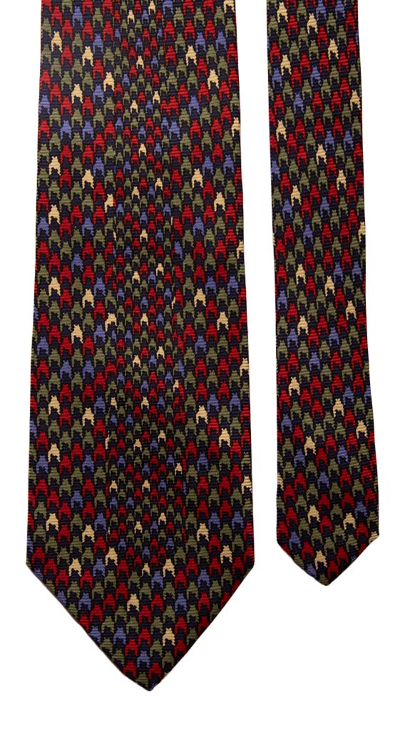 Cravatta Vintage in Saia di Seta Blu Pied de Poule Multicolor con Disegno Centro Pala Made in Italy Graffeo Cravatte Pala
