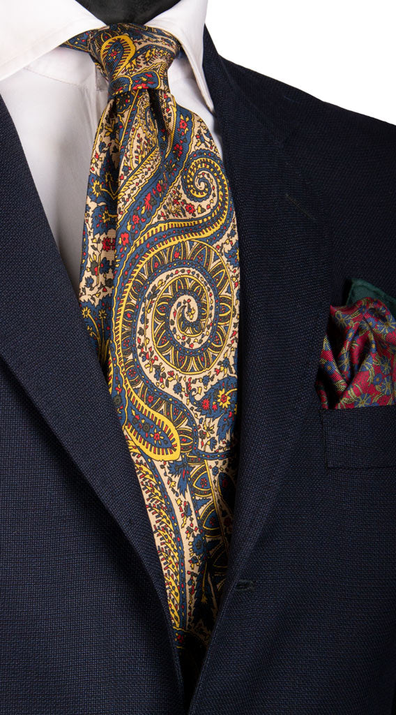 Cravatta Vintage in Saia di Seta Color Corda Ottanio Paisley Multicolor Made in Italy Graffeo Cravatte
