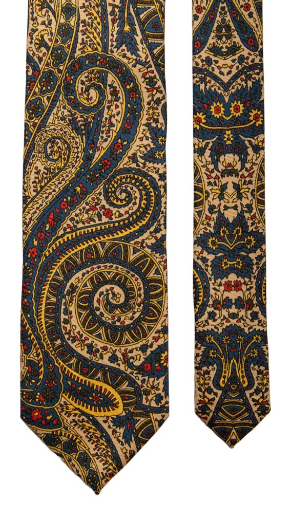 Cravatta Vintage in Saia di Seta Color Corda Ottanio Paisley Multicolor Made in Italy Graffeo Cravatte Pala