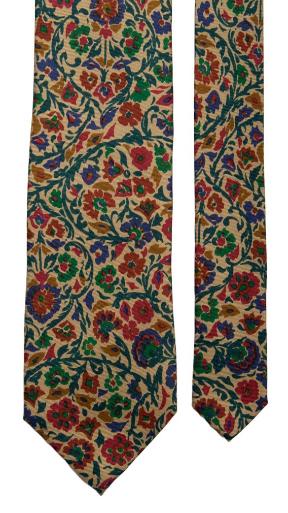 Cravatta Vintage in Saia di Seta Color Corda a Fiori Multicolor Made in Italy Graffeo Cravatte Pala