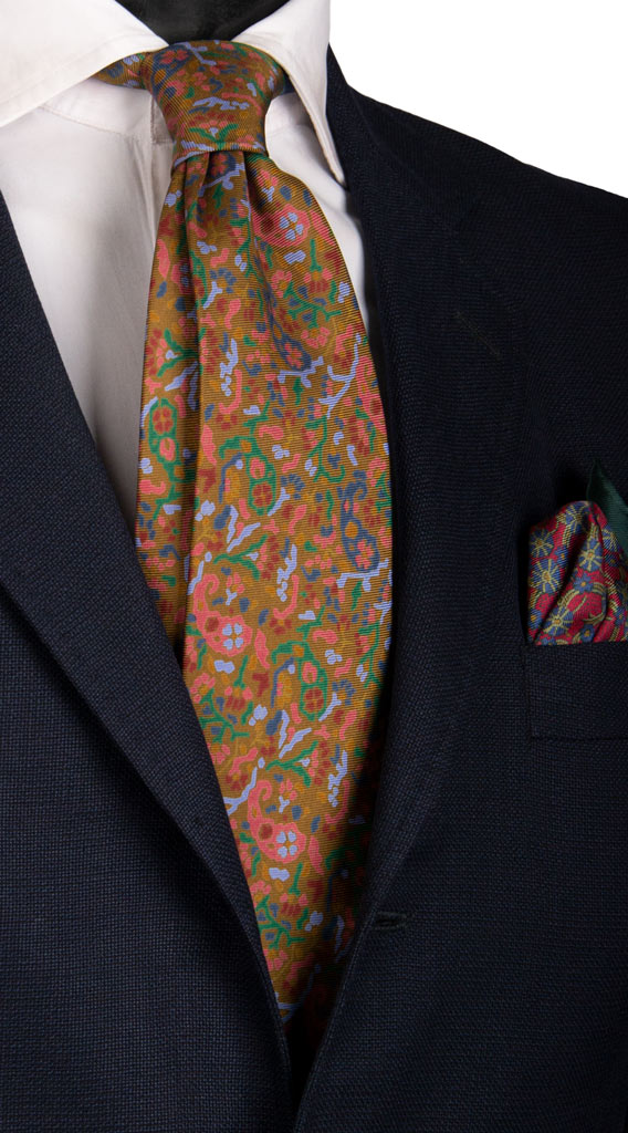 Cravatta Vintage in Saia di Seta Color Rame Paisley Multicolor Made in Italy Graffeo Cravatte