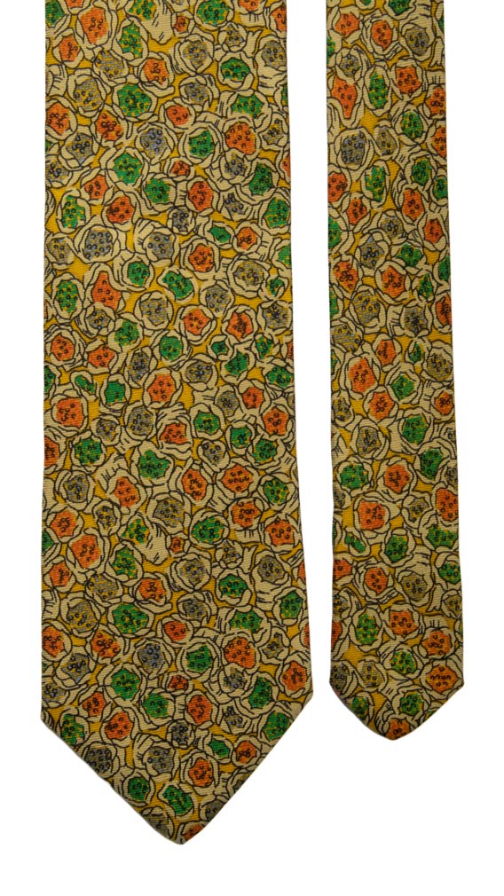 Cravatta Vintage in Saia di Seta Color Senape Fantasia Multicolor Made in Italy Graffeo Cravatte Pala
