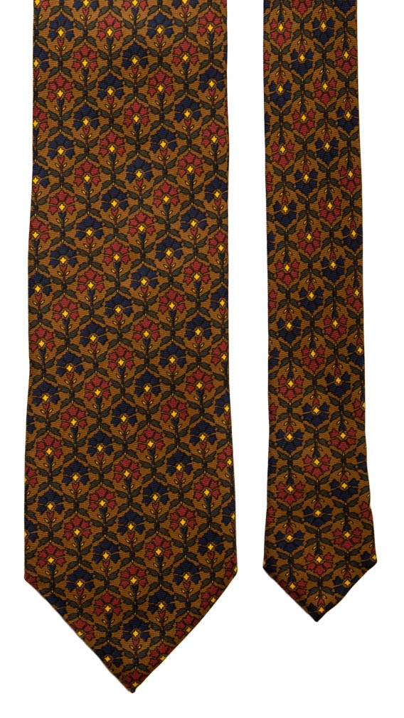 Cravatta Vintage in Saia di Seta Color Tabacco a Fiori Multicolor Made in Italy Graffeo Cravatte Pala