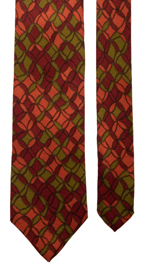 Cravatta Vintage in Saia di Seta Fantasia Bordeaux Verde Arancione Made in Italy Graffeo Cravatte Pala