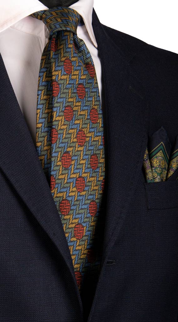 Cravatta Vintage in Saia di Seta Fantasia Multicolor Made in Italy Graffeo Cravatte