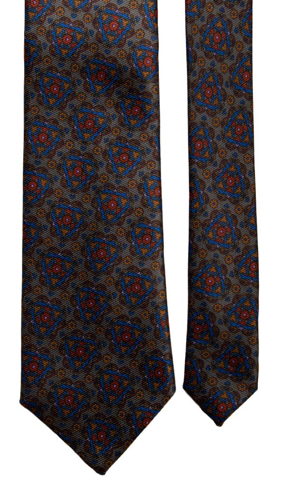 Cravatta Vintage in Saia di Seta Grigia Scura Fantasia Multicolor Made in italy Graffeo Cravatte Pala
