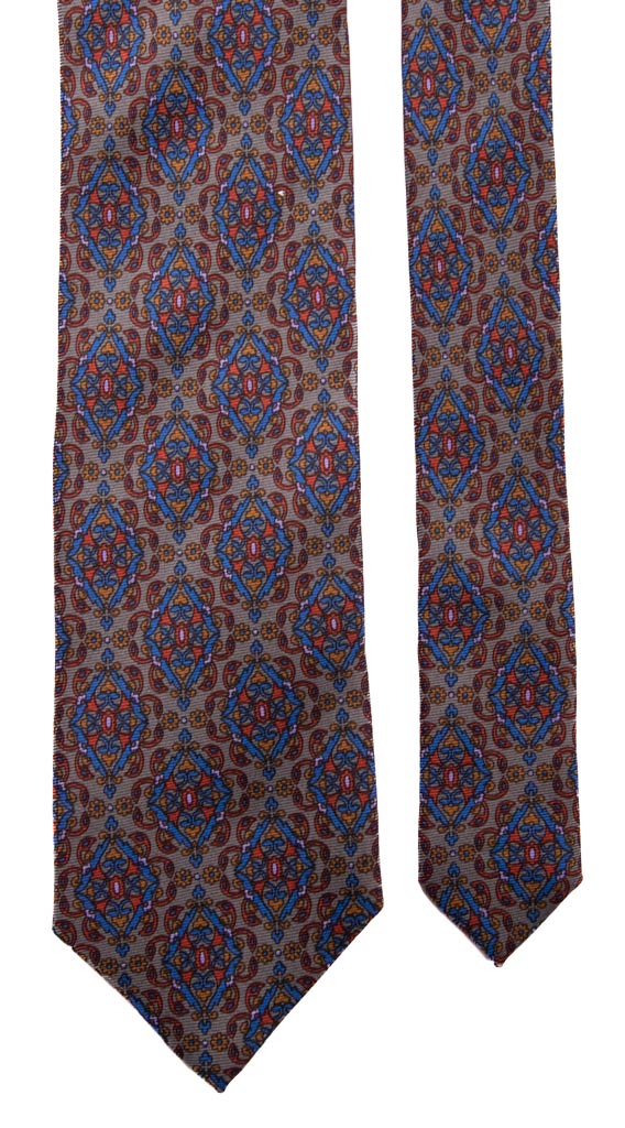 Cravatta Vintage in Saia di Seta Grigia Scura Fantasia Multicolor Made in Italy Graffeo Cravatte Pala