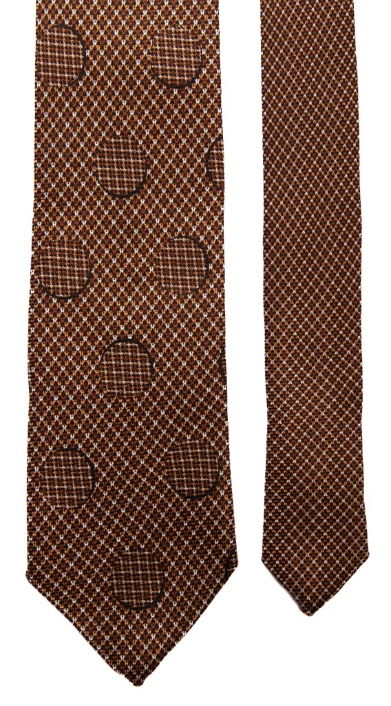 Cravatta Vintage in Saia di Seta Marrone Beige Fantasia Nodo in Contrasto Made in Italy Graffeo Cravatte Pala