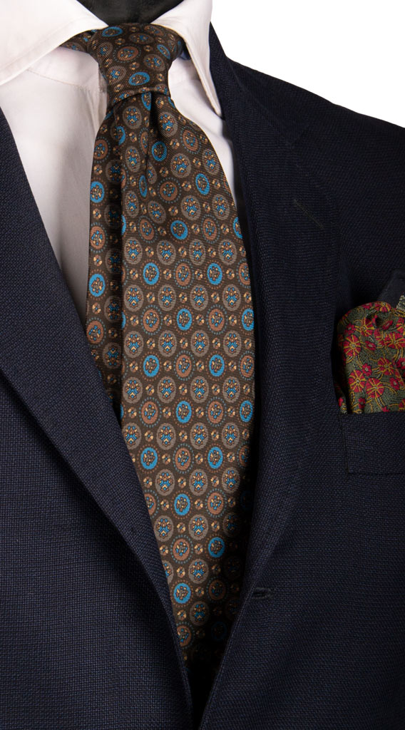 Cravatta Vintage in Saia di Seta Marrone Bruciato Fantasia Multicolor Made in Italy Graffeo Cravatte