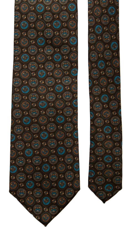 Cravatta Vintage in Saia di Seta Marrone Bruciato Fantasia Multicolor Made in Italy Graffeo Cravatte Pala