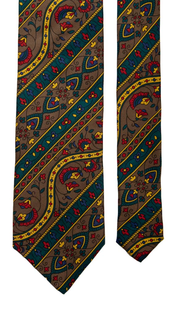 Cravatta Vintage in Saia di Seta Marrone Fantasia Multicolor Made in Italy Graffeo Cravatte Pala