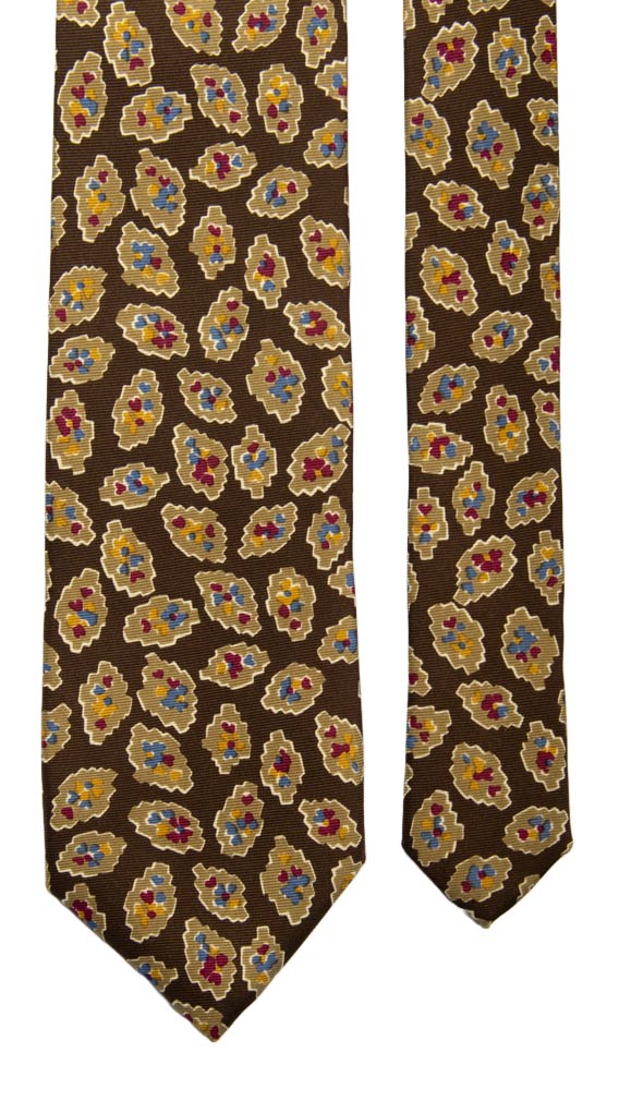 Cravatta Vintage in Saia di Seta Marrone Tortora Fantasia Multicolor Made in Italy Graffeo Cravatte Pala