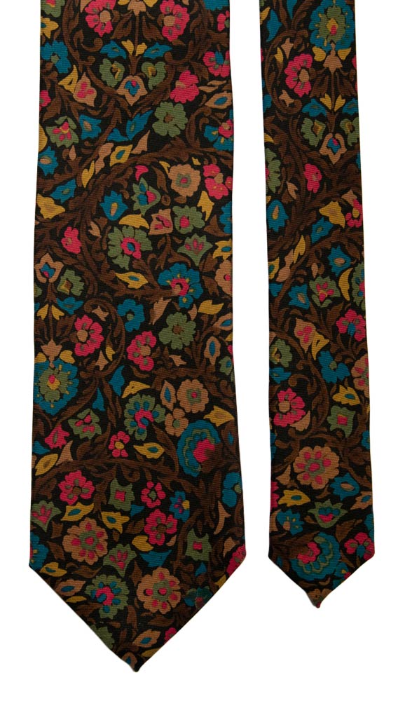 Cravatta Vintage in Saia di Seta Nera a Fiori Multicolor Made in Italy Graffeo Cravatte Pala