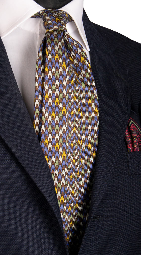 Cravatta Vintage in Saia di Seta Pied de Poule Multicolor con Disegno Centro Pala Made in Italy Graffeo Cravatte