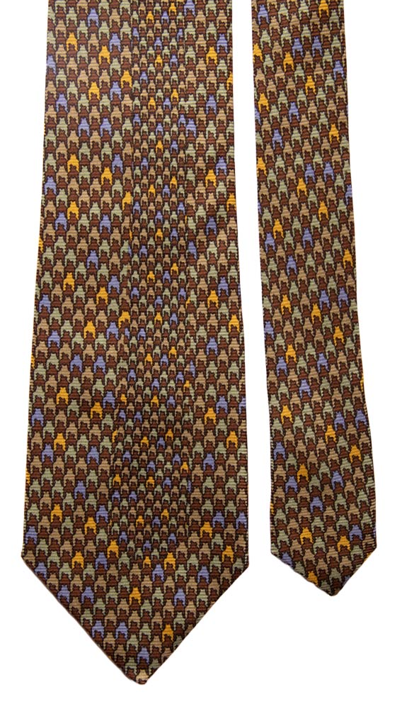 Cravatta Vintage in Saia di Seta Pied de Poule Multicolor con Disegno Centro Pala Made in Italy Graffeo Cravatte Pala