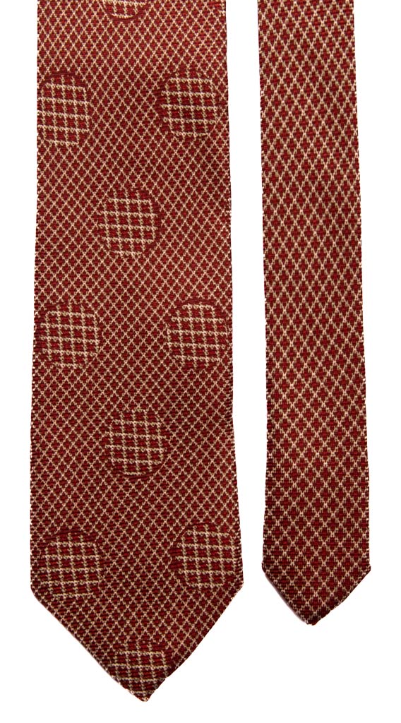 Cravatta Vintage in Saia di Seta Rossa Bordeaux Avorio Fantasia Nodo in Contrasto Made in Italy Graffeo Cravatte Pala