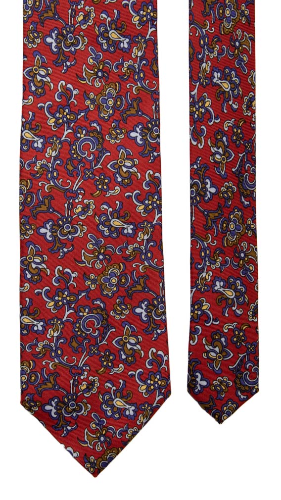 Cravatta Vintage in Saia di Seta Rossa a Fiori Multicolor Made in Italy Graffeo Cravatte Pala