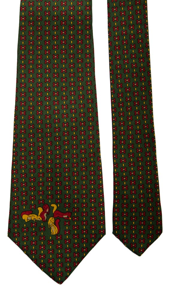 Cravatta Vintage in Saia di Seta Verde Fantasia Multicolor con Animali Made in Italy Graffeo Cravatte Pala