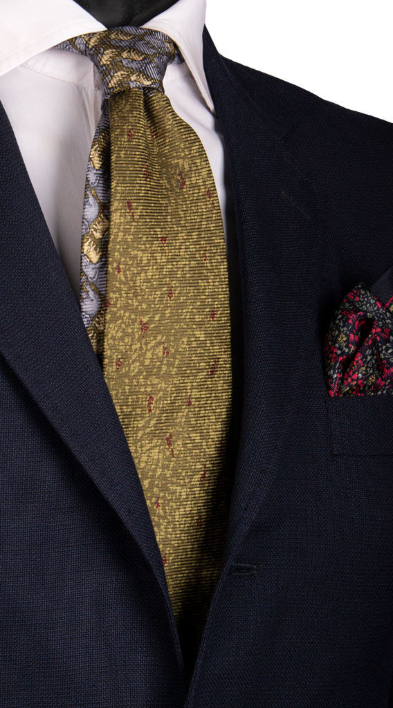 Cravatta Vintage in Saia di Seta Verde Fantasia Nodo in Contrasto con Animali Made in Italy graffeo Cravatte