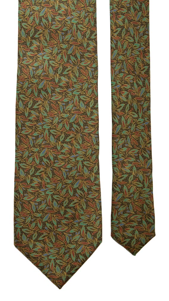 Cravatta Vintage in Saia di Seta Verde a Fiori Multicolor Made in Italy Graffeo Cravatte Pala