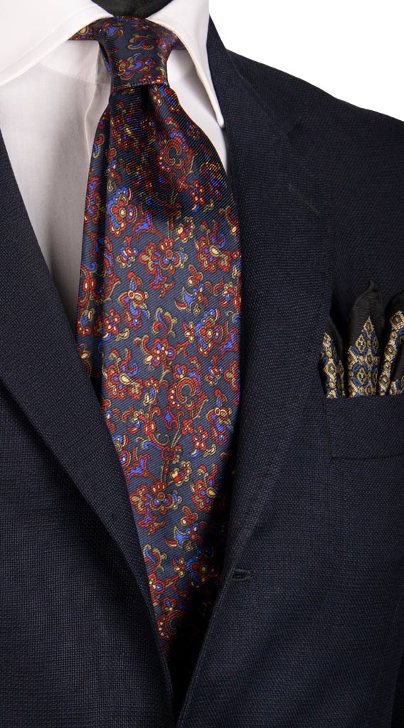 Cravatta Vintage in Saia di Seta Viola a Fiori Multicolor Made in Italy Graffeo Cravatte