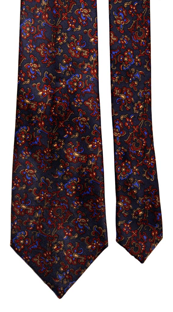 Cravatta Vintage in Saia di Seta Viola a Fiori Multicolor CV325