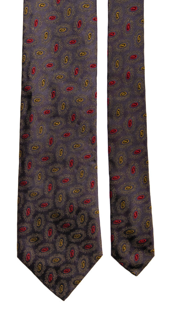 Cravatta Vintage in Seta Jacquard Color Vinaccia Fantasia Giallo Oro Rossa Made in Italy Graffeo Cravatte Pala