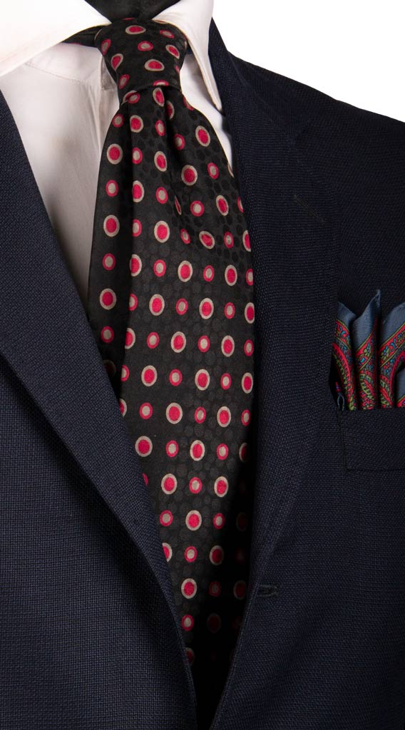 Cravatta Vintage in Seta Jacquard Nera Fantasia Rossa Tortora Made in Italy graffeo Cravatte
