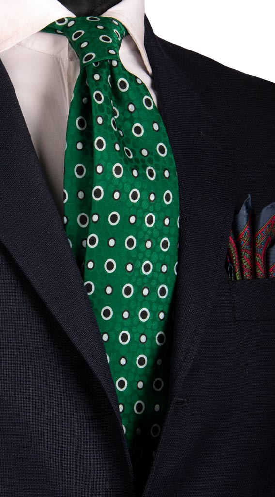 Cravatta Vintage in Seta Jacquard Verde Fantasia Nera Verde Acqua Made in Italy graffeo Cravatte