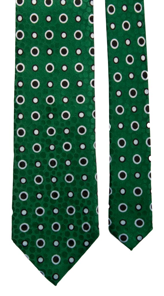 Cravatta Vintage in Seta Jacquard Verde Fantasia Nera Verde Acqua Made in Italy Graffeo Cravatte Pala
