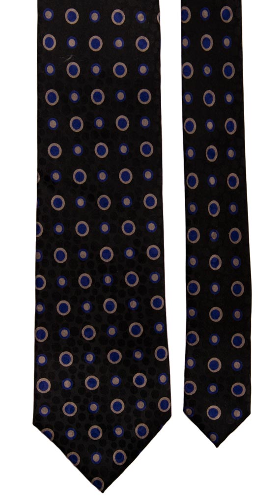 Cravatta Vintage in Twill di Seta Blu Notte Fantasia Bluette Grigia Made in Italy Graffeo Cravatte Pala