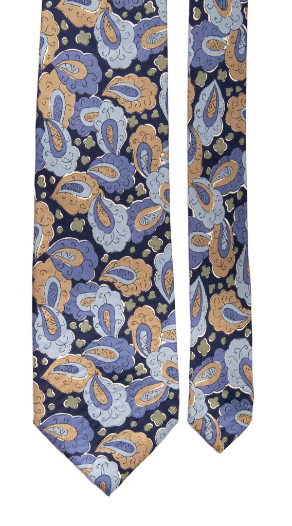 Cravatta Vintage in Twill di Seta Blu Paisley Blu Avio Celeste Tortora Made in Italy Graffeo Cravatte Pala