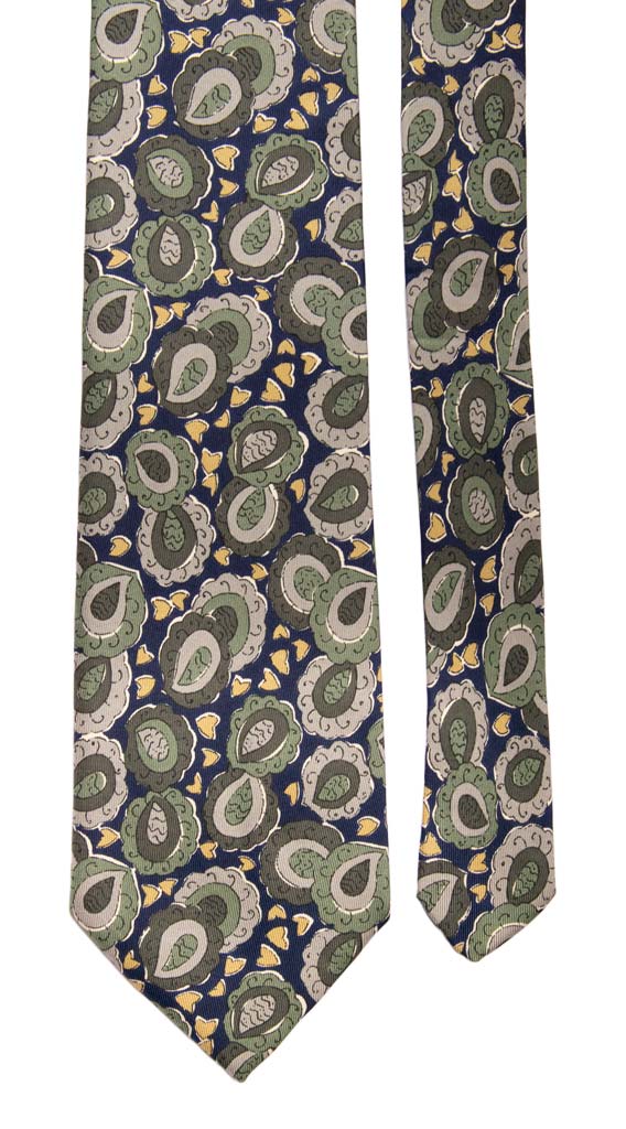 Cravatta Vintage in Twill di Seta Blu Paisley Verde Grigio Made in Italy Graffeo Cravatte Pala
