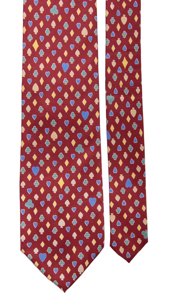 Cravatta Vintage in Twill di Seta Bordeaux Fantasia Carte da Poker Made in Italy Graffeo Cravatte Pala