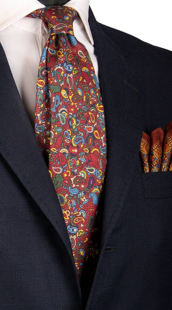 Cravatta Vintage in Twill di Seta Bordeaux Paisley Multicolor Made in Italy Graffeo Cravatte
