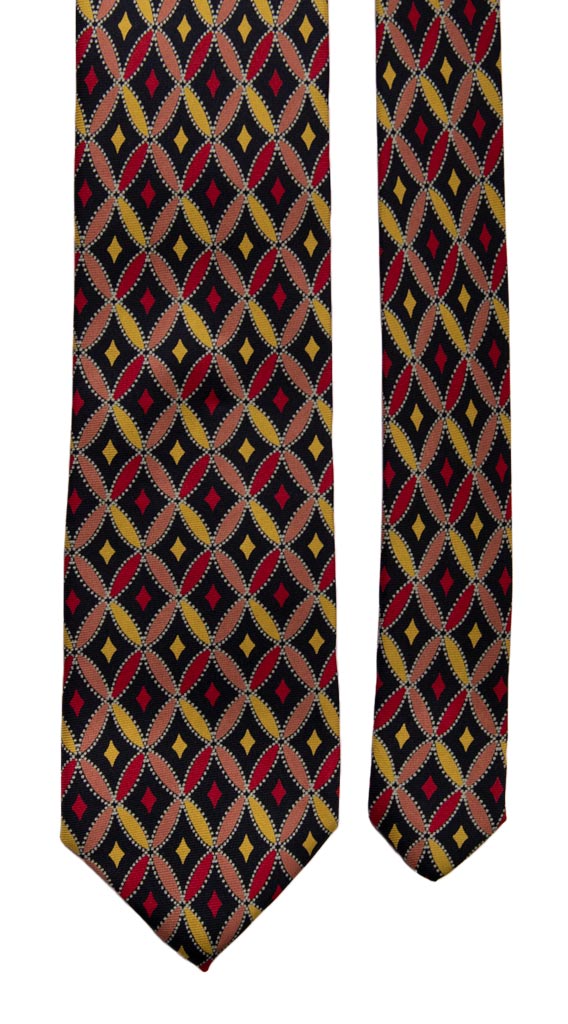 Cravatta Vintage in Twill di Seta Fantasia Gialla Rossa Rosa Antico Made in Italy Graffeo Cravatte Pala