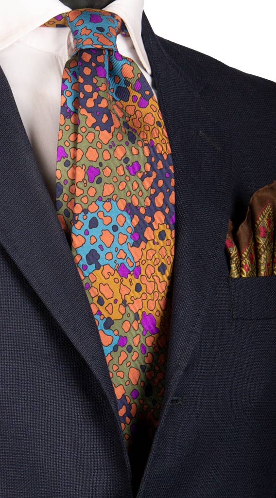 Cravatta Vintage in Twill di Seta Fantasia Maculata Multicolor Made in Italy Graffeo Cravatte