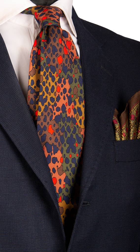 Cravatta Vintage in Twill di Seta Fantasia Maculata Multicolor Made in Italy Graffeo Cravatte