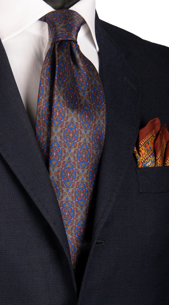 Cravatta Vintage in Twill di Seta Grigia Antracite Fantasia Multicolor Made in italy Graffeo Cravatte