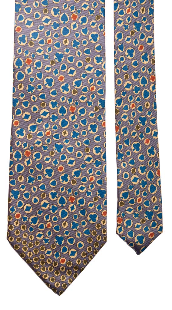 Cravatta Vintage in Twill di Seta Lavanda Fantasia Carte Da Poker Made in Italy Graffeo Cravatte Pala