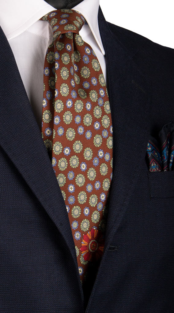 Cravatta Vintage in Twill di Seta Marrone Fantasia Multicolor Made in Italy Graffeo Cravatte