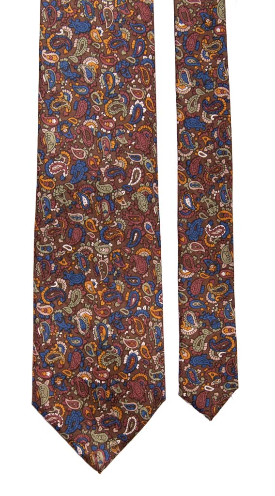 Cravatta Vintage in Twill di Seta Marrone Paisley Multicolor Made in Italy Graffeo Cravatte Pala
