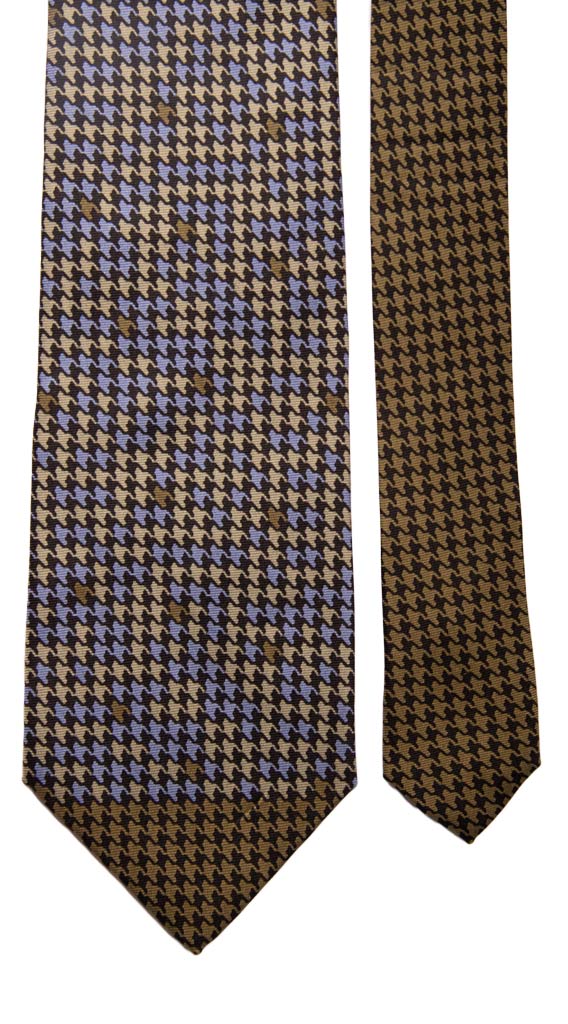 Man Vintage Silk Tie Azure Green Houndstooth Contrast Knot Pattern CV346