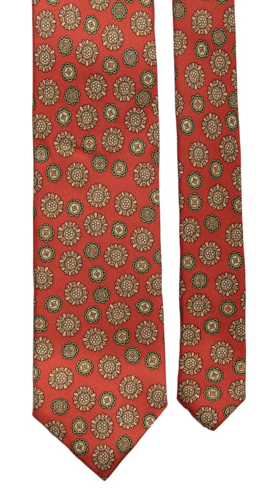 Cravatta Vintage in Twill di Seta Rosa Antico Fantasia Rosa Salmone Verde Made in Italy Graffeo Cravatte Pala