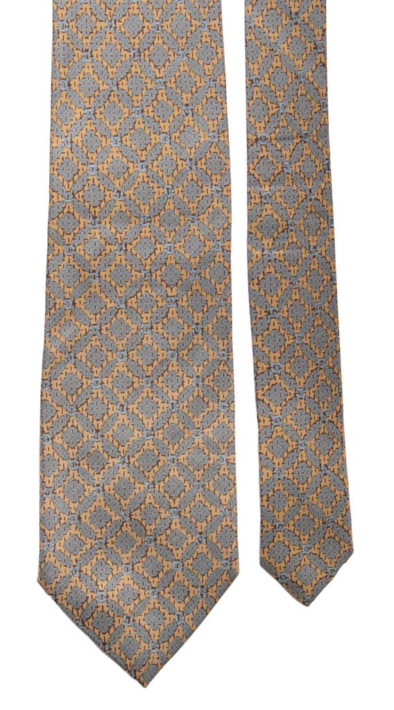 Cravatta Vintage in Twill di Seta Tortora Fantasia Azzurra Polvere Made in Italy Graffeo Cravatte Pala