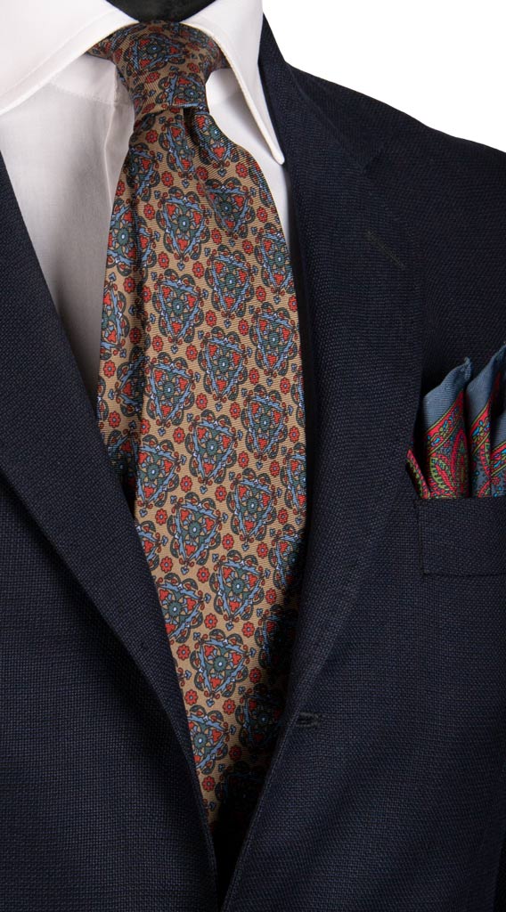 Cravatta Vintage in Twill di Seta Tortora a Fantasia Multicolor Made in italy Graffeo Cravatte