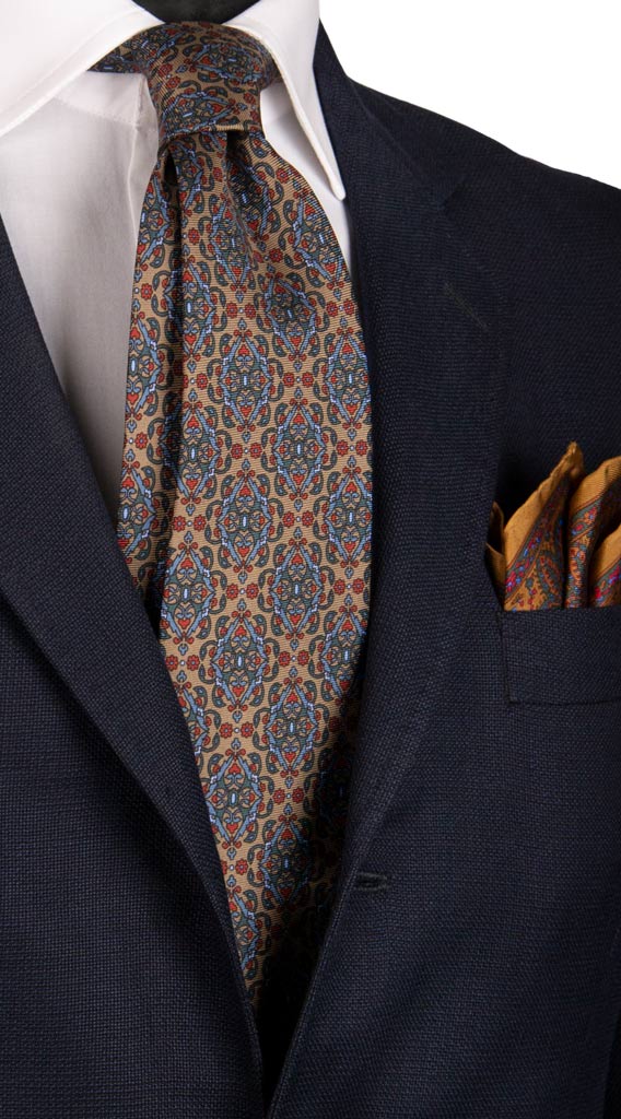 Cravatta Vintage in Twill di Seta Tortora a Fantasia Multicolor Made in Italy Graffeo Cravatte