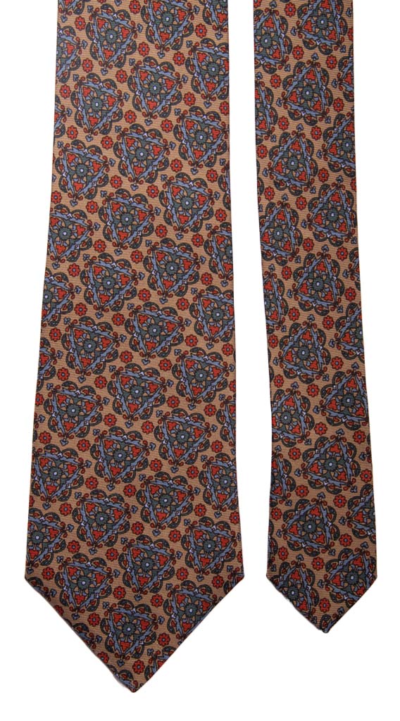 Cravatta Vintage in Twill di Seta Tortora a Fantasia Multicolor Made in Italy Graffeo Cravatte Pala