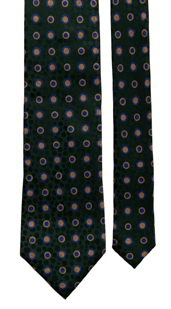 Cravatta Vintage in Twill di Seta Verde Bottiglia Fantasia Bluette Beige Made in Italy Graffeo Cravatte pala