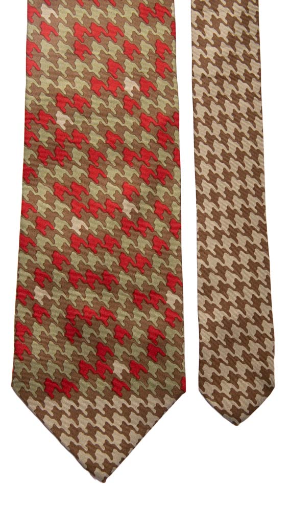 Cravatta Vintage in Twill di Seta Pied de Poule Verde Rosso Fantasia Nodo in Contrasto Made in Italy Graffeo Cravatte Pala